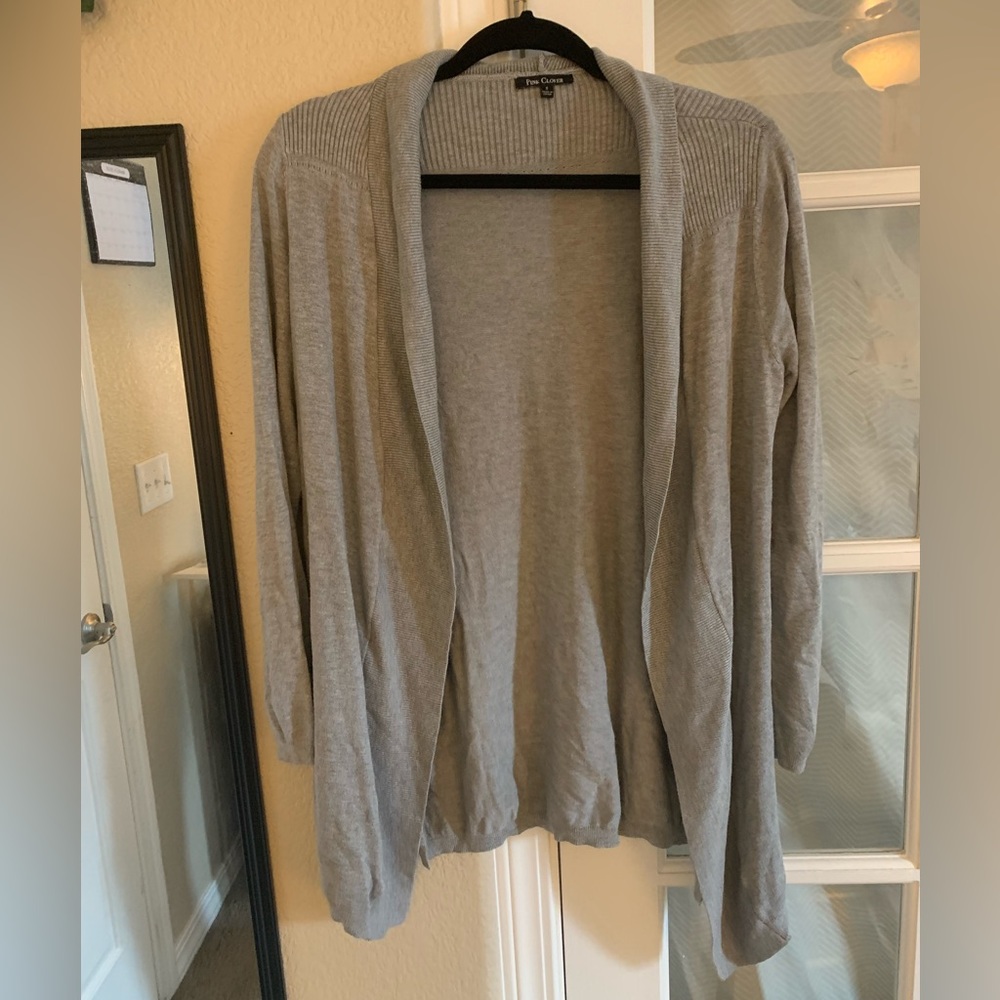 Gray cardigan sweater stitch fix pink clover